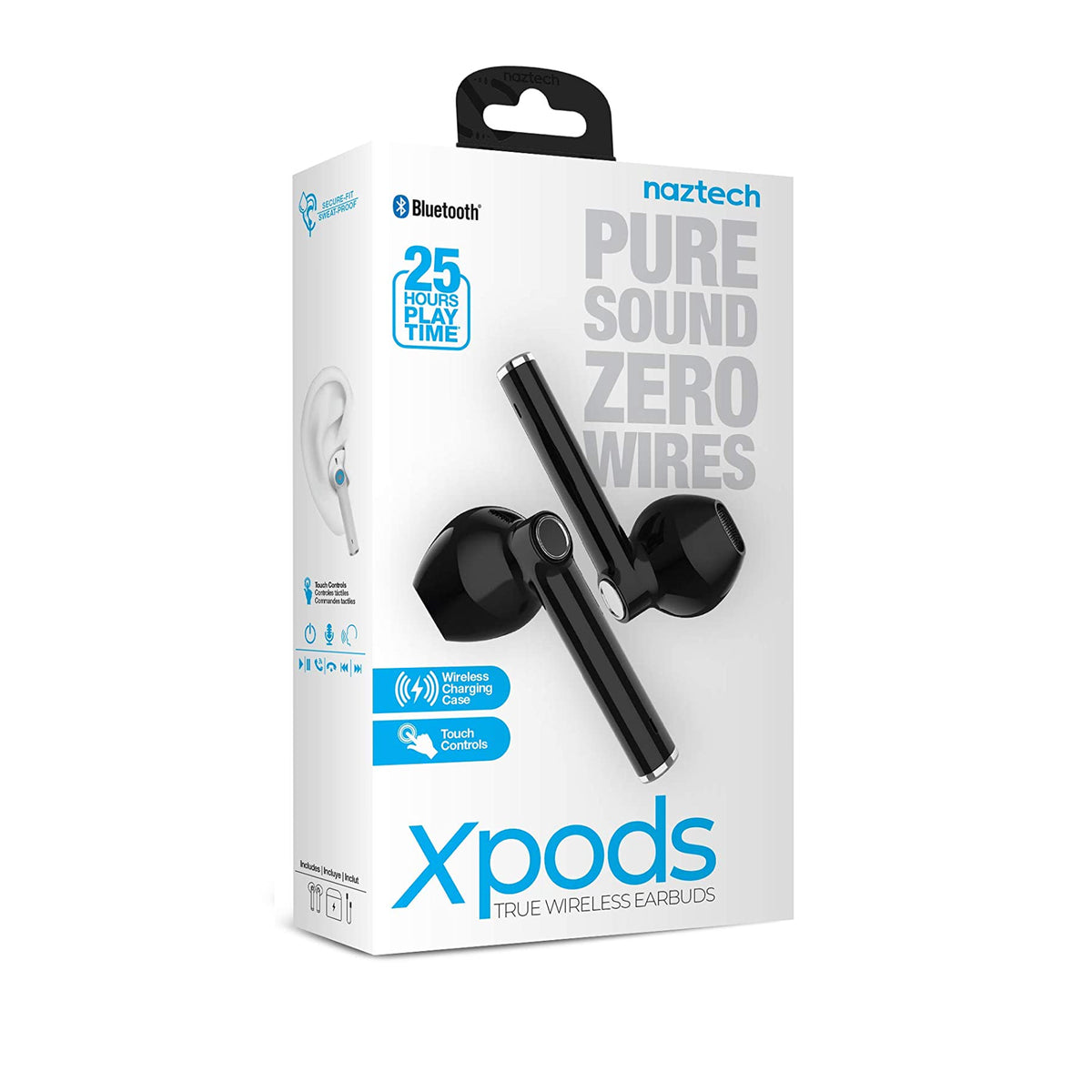 Audífonos NAZTECH inalambricos  xpods true wireless earbuds con carga inalambrica negro