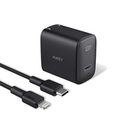 CP AUKEY 20w compact pd wall charger with 2m braided usb-c to lightning cable (bk, wh)
