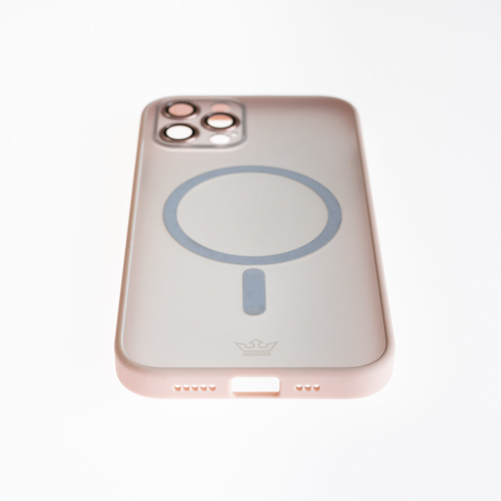 Estuche EL REY magsafe con marco de color + vidrio- templado de camara trasera rosado - iphone 13 pro