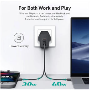 CP AUKEY 3-port 90w pd wall charger with gan power tech (wh)