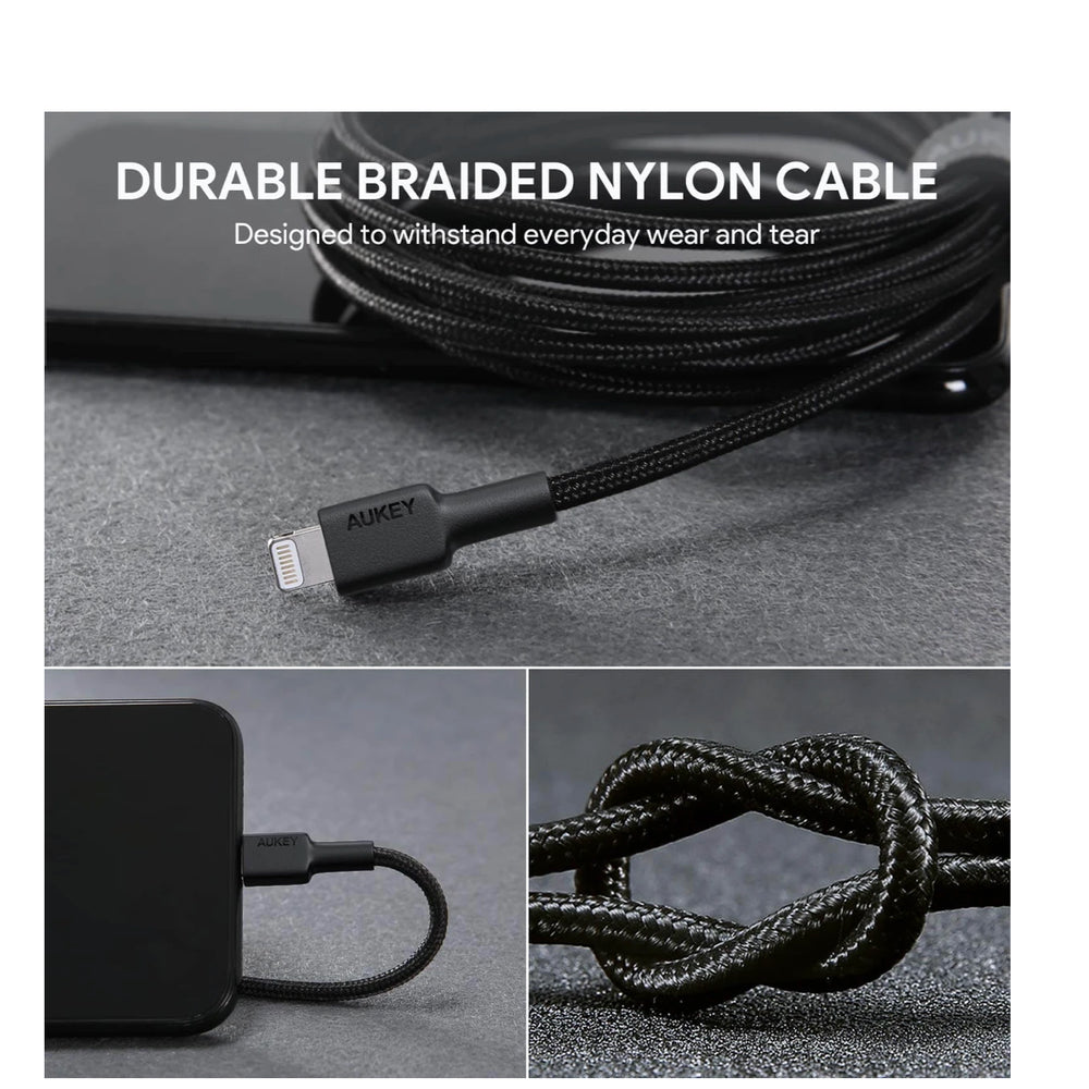 Cables AUKEY braided nylon usb-a  to lightning cable (2m / 6.6ft) negro