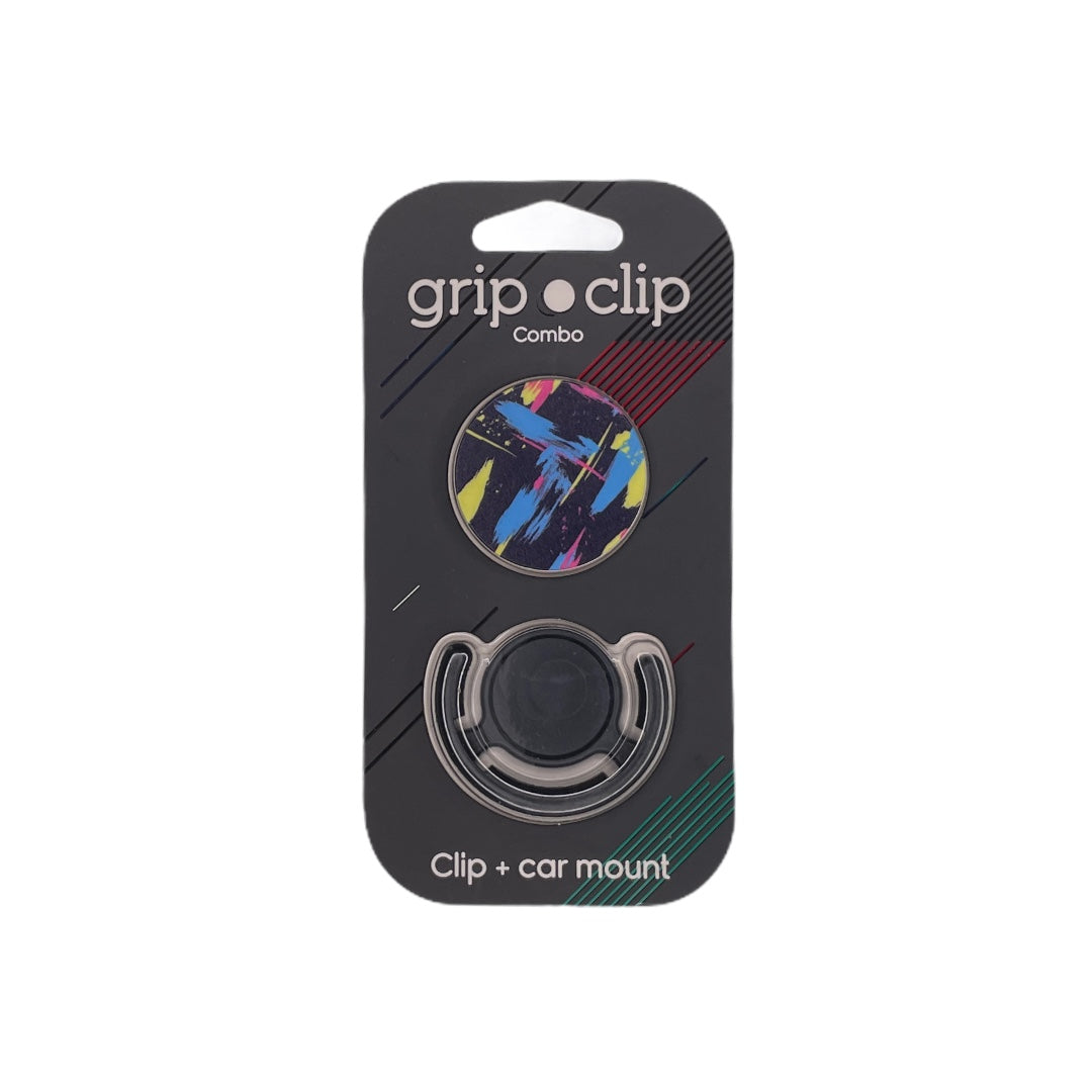 GRIP CLIP lineas azul , amarillo y fondo negro